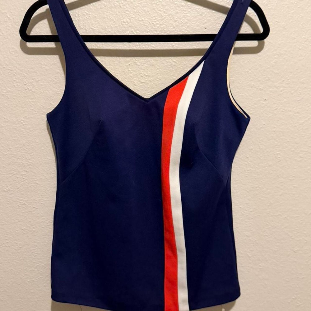 Vintage 70s Nautical Stripe Tank Top Navy Mod Retro